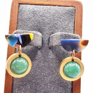 Boho Chic Trendy Green Jade Quartz Quartz Geometroc Drop Dangle Earrings